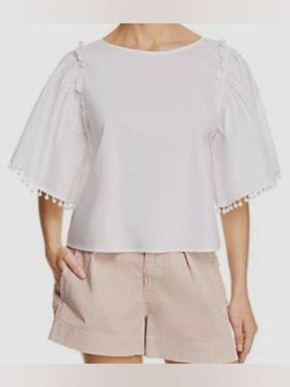 Ella Moss white pompom sleeve top